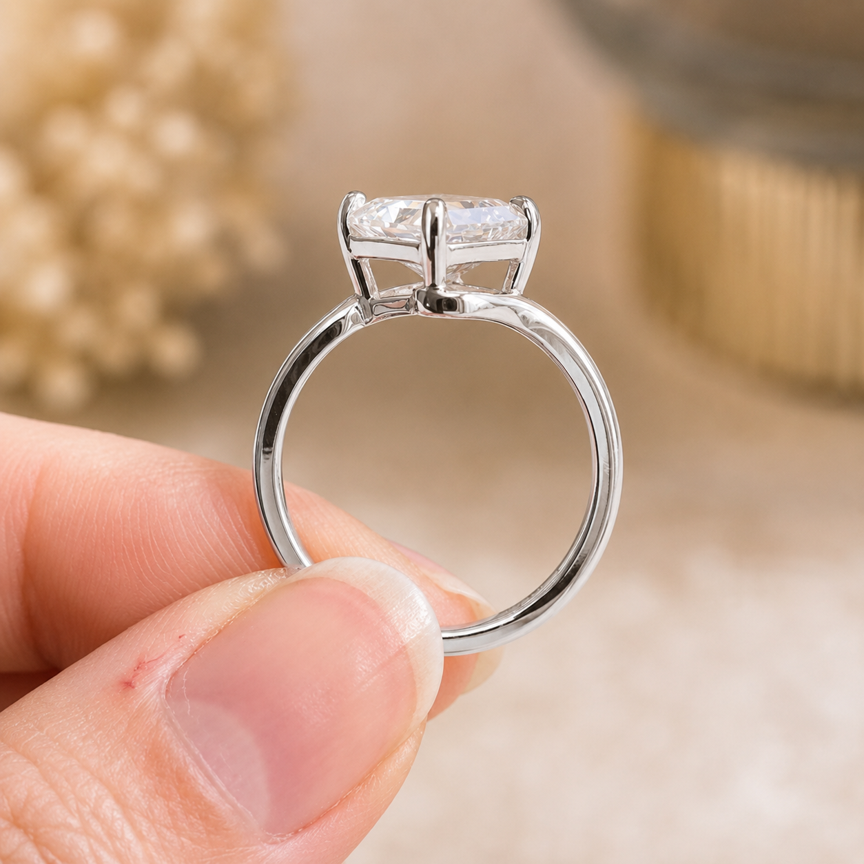 2.00 CT Asscher Cut Lab-Grown Diamond Solitaire Engagement Ring in 14K White Gold – Modern Curved Band Design | IGI Certified