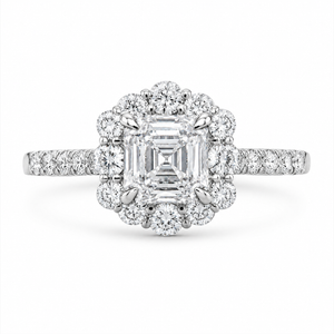 3.00 CT Asscher Cut Lab-Grown Diamond Halo Engagement Ring in 14K White Gold – Conflict-Free Luxury Design