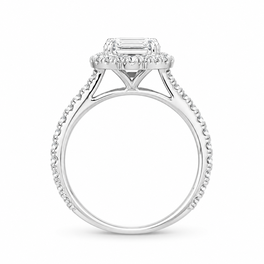 3.00 CT Asscher Cut Lab-Grown Diamond Halo Engagement Ring in 14K White Gold – Conflict-Free Luxury Design