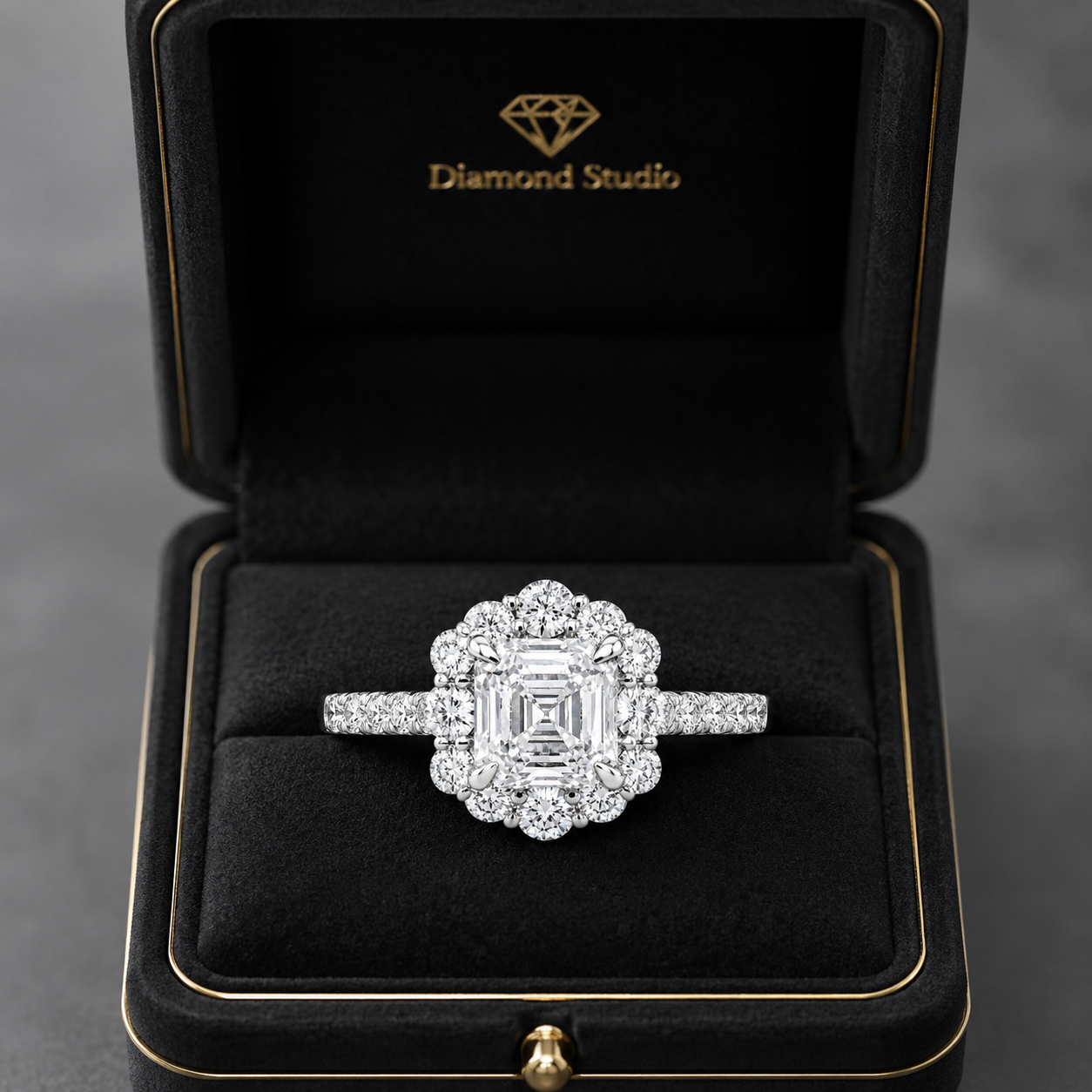 3.00 CT Asscher Cut Lab-Grown Diamond Halo Engagement Ring in 14K White Gold – Conflict-Free Luxury Design