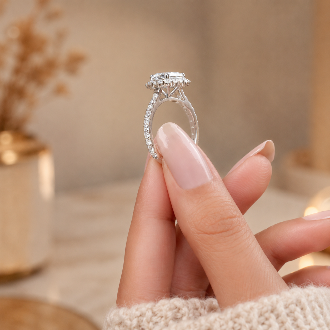 3.00 CT Asscher Cut Lab-Grown Diamond Halo Engagement Ring in 14K White Gold – Conflict-Free Luxury Design