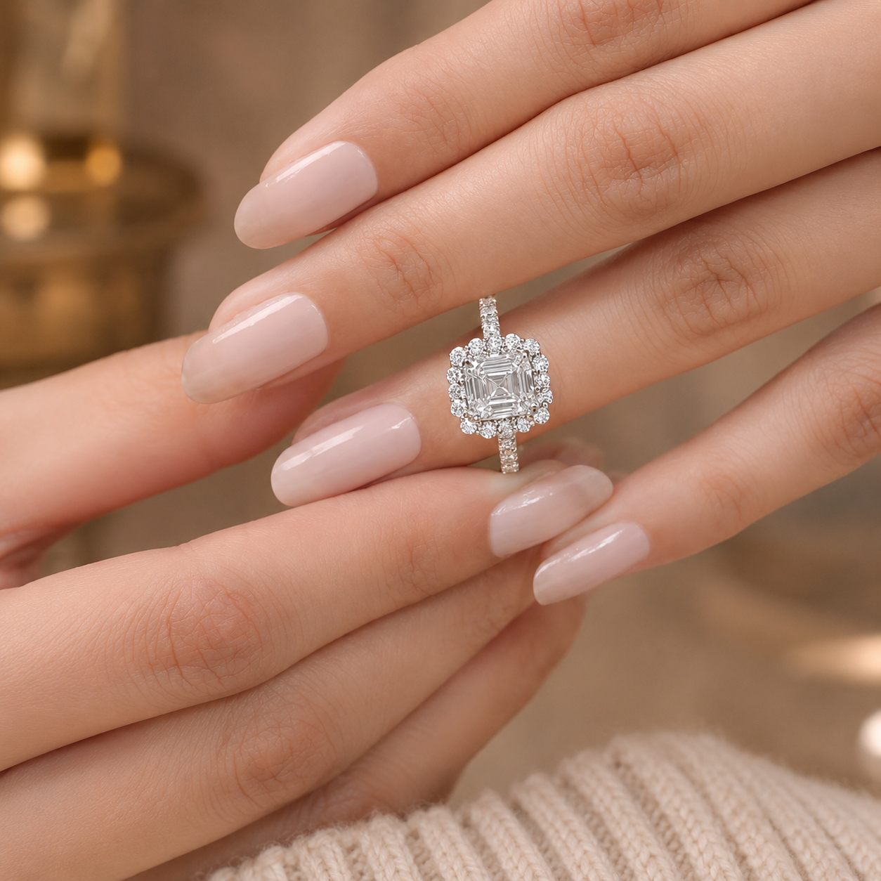 3.00 CT Asscher Cut Lab-Grown Diamond Halo Engagement Ring in 14K White Gold – Conflict-Free Luxury Design