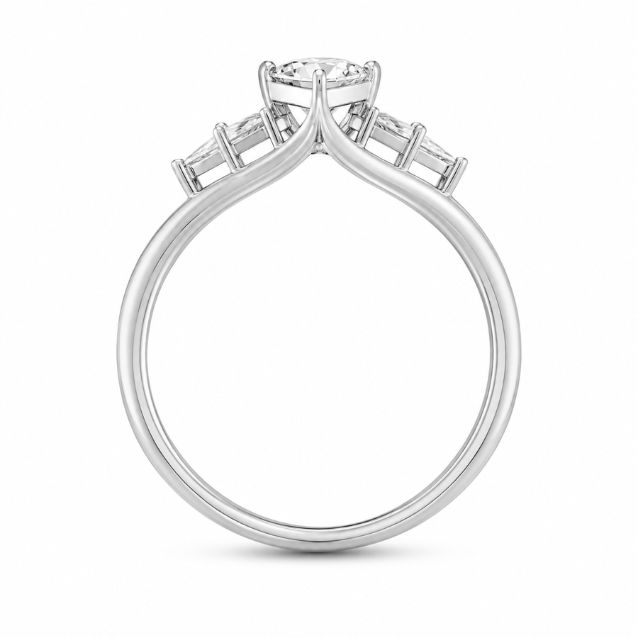 3.00 CT Asscher Cut Lab-Grown Diamond Three Stone Engagement Ring in 14K White Gold – Split Shank Kite Side Stone Design