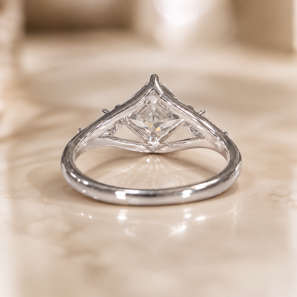 3.00 CT Asscher Cut Lab-Grown Diamond Three Stone Engagement Ring in 14K White Gold – Split Shank Kite Side Stone Design