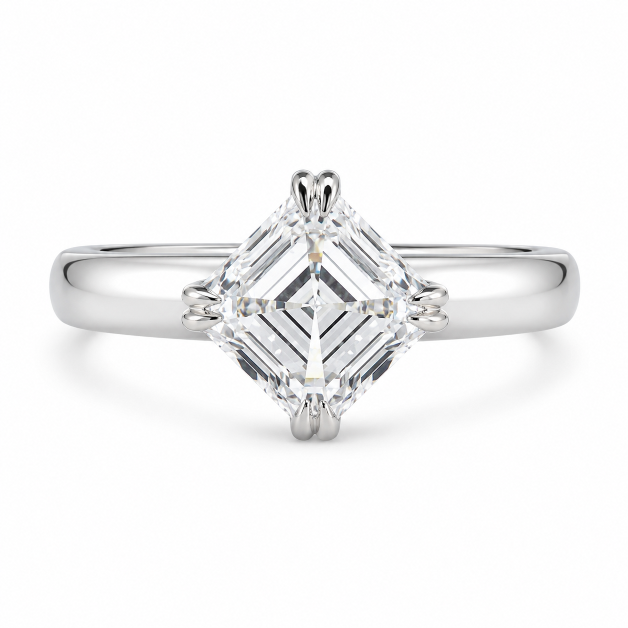 2.00 CT Asscher Cut Lab-Grown Diamond Solitaire Engagement Ring in 14K White Gold – Double Claw Prong Step Cut Design
