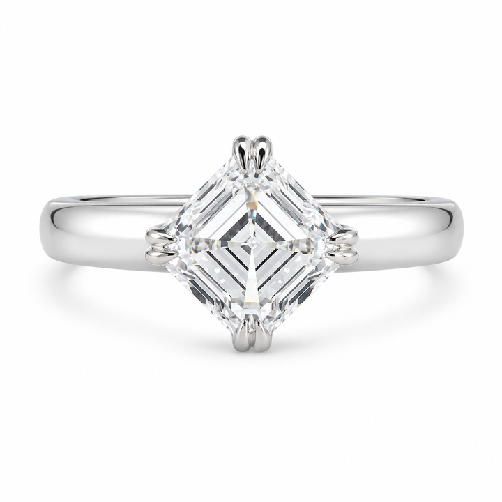 2.00 CT Asscher Cut Lab-Grown Diamond Solitaire Engagement Ring in 14K White Gold – Double Claw Prong Step Cut Design