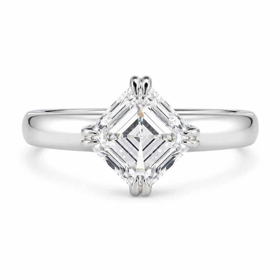 2.00 CT Asscher Cut Lab-Grown Diamond Solitaire Engagement Ring in 14K White Gold – Double Claw Prong Step Cut Design