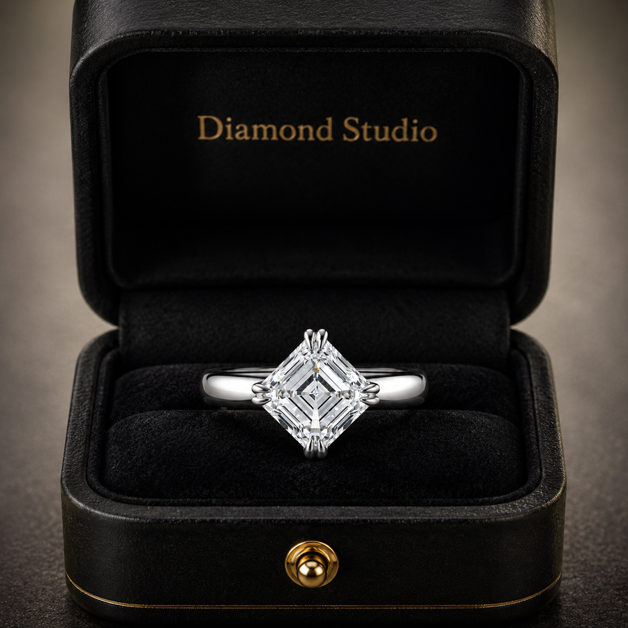 2.00 CT Asscher Cut Lab-Grown Diamond Solitaire Engagement Ring in 14K White Gold – Double Claw Prong Step Cut Design