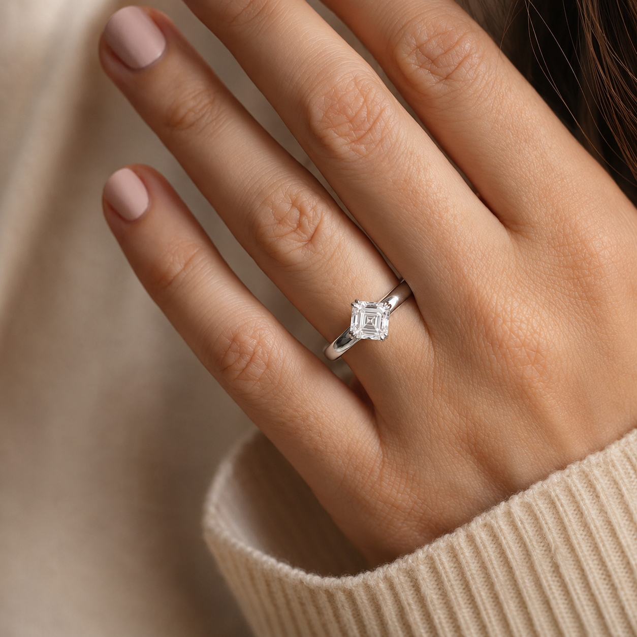 2.00 CT Asscher Cut Lab-Grown Diamond Solitaire Engagement Ring in 14K White Gold – Double Claw Prong Step Cut Design