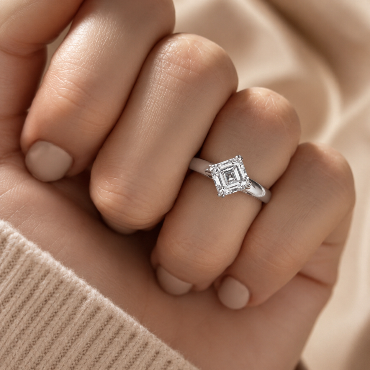2.00 CT Asscher Cut Lab-Grown Diamond Solitaire Engagement Ring in 14K White Gold – Double Claw Prong Step Cut Design