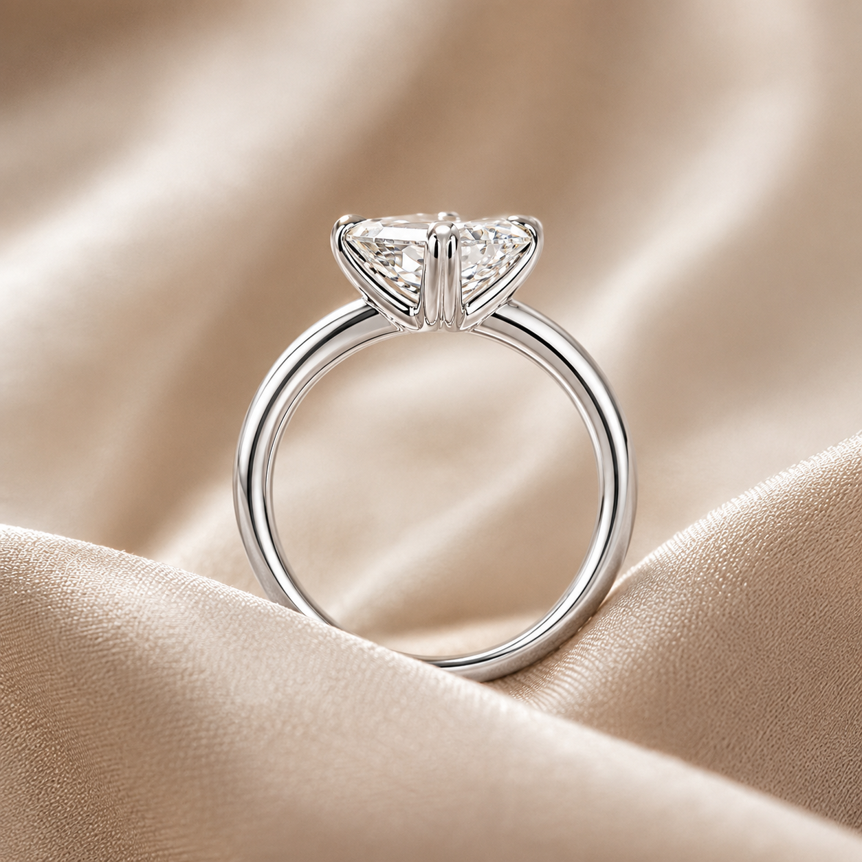 2.00 CT Asscher Cut Lab-Grown Diamond Solitaire Engagement Ring in 14K White Gold – Double Claw Prong Step Cut Design