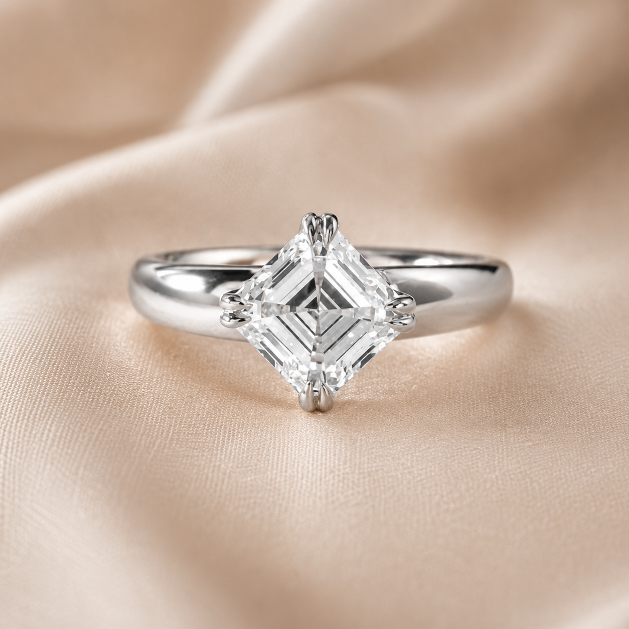 2.00 CT Asscher Cut Lab-Grown Diamond Solitaire Engagement Ring in 14K White Gold – Double Claw Prong Step Cut Design