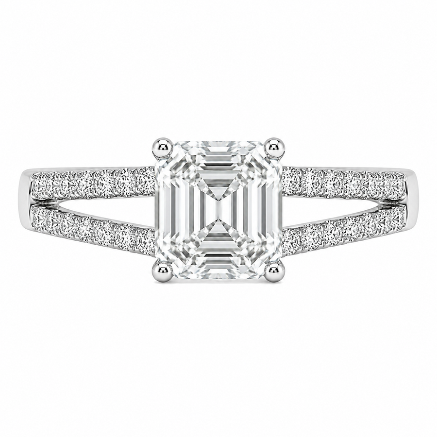 2.00 CT Asscher Cut Lab-Grown Diamond Solitaire Engagement Ring in 14K White Gold – Classic Bridal Design