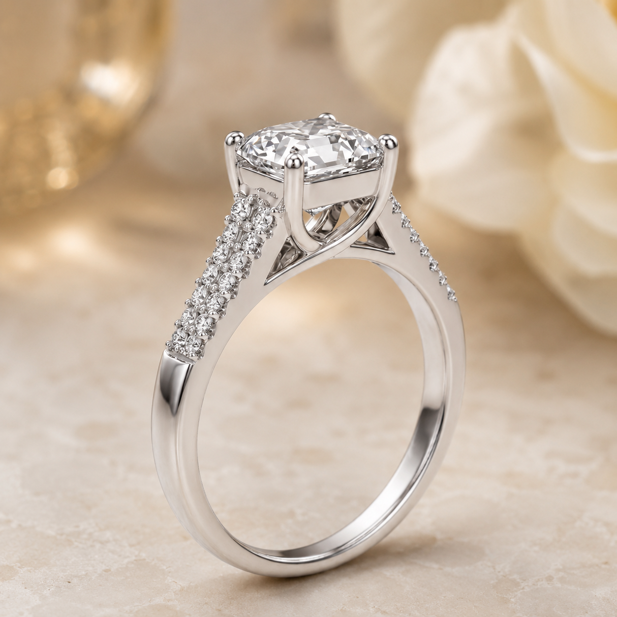 2.00 CT Asscher Cut Lab-Grown Diamond Solitaire Engagement Ring in 14K White Gold – Classic Bridal Design