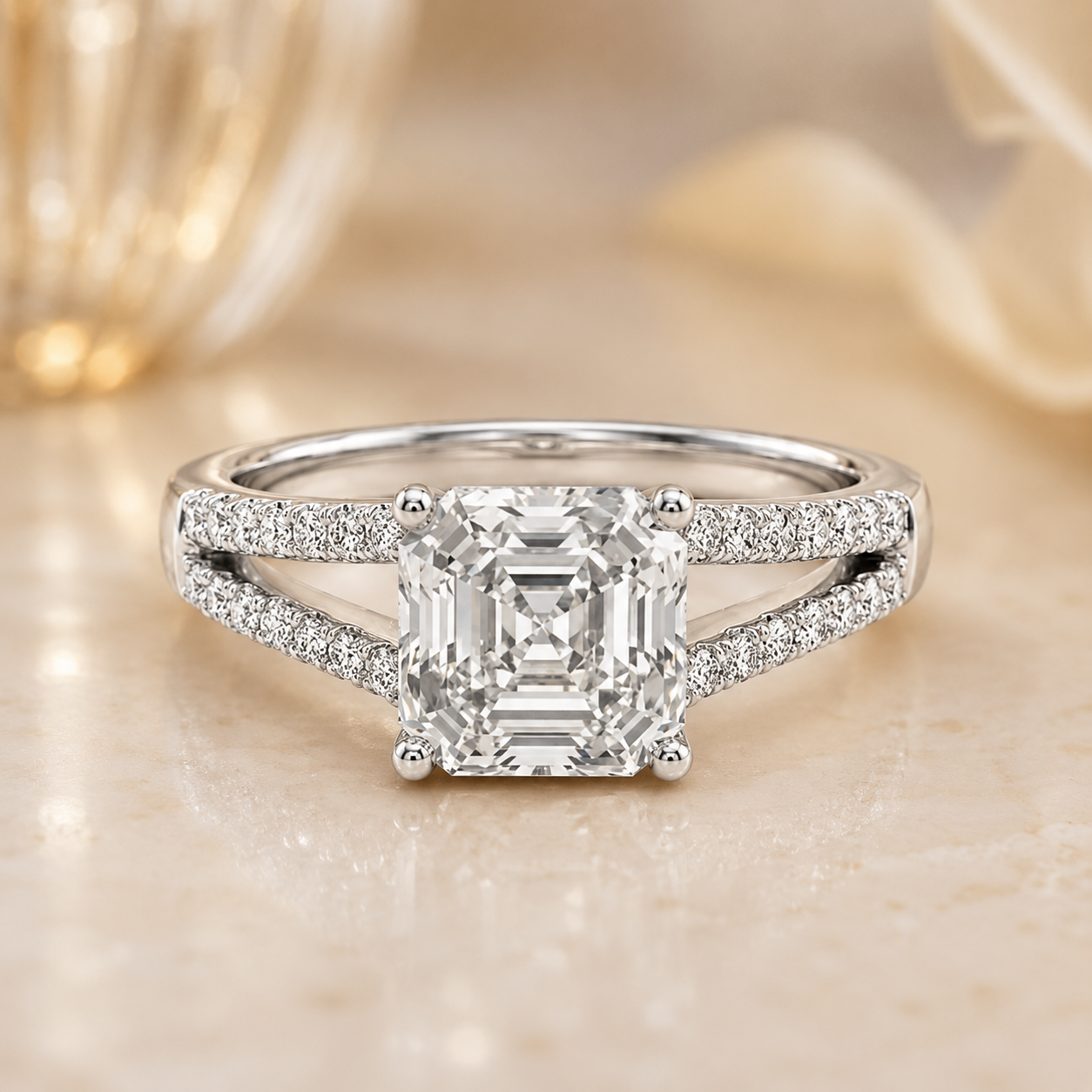 2.00 CT Asscher Cut Lab-Grown Diamond Solitaire Engagement Ring in 14K White Gold – Classic Bridal Design