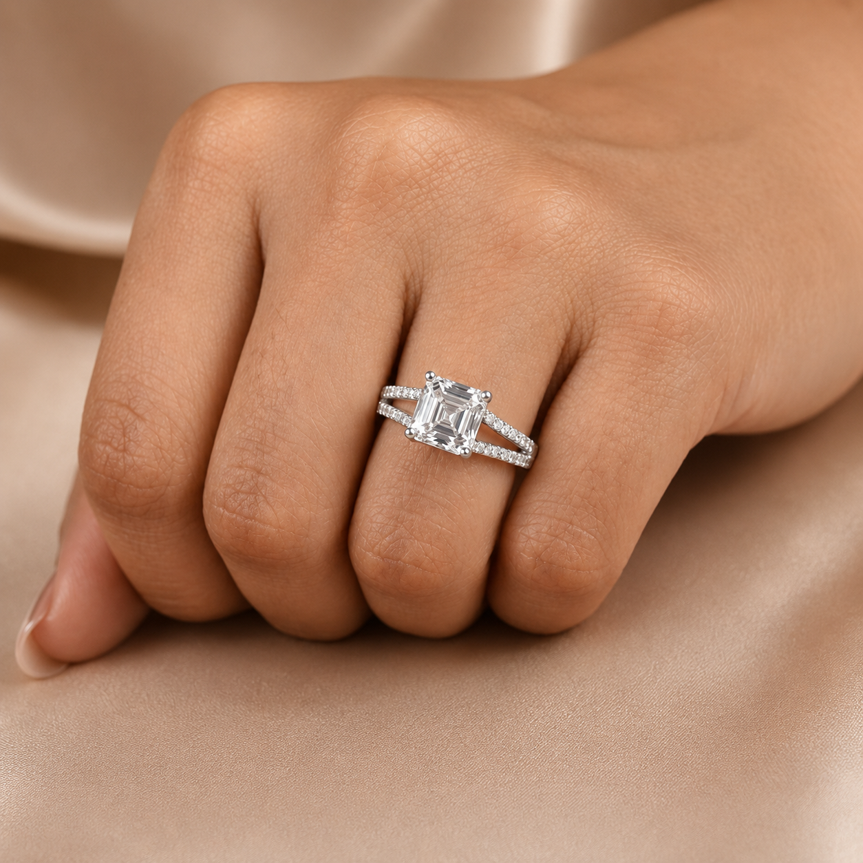 2.00 CT Asscher Cut Lab-Grown Diamond Solitaire Engagement Ring in 14K White Gold – Classic Bridal Design