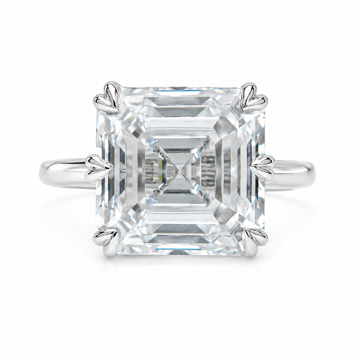 4.50 CT Asscher Cut Lab-Grown Diamond Solitaire Engagement Ring in 14K White Gold – Classic Art Deco Design