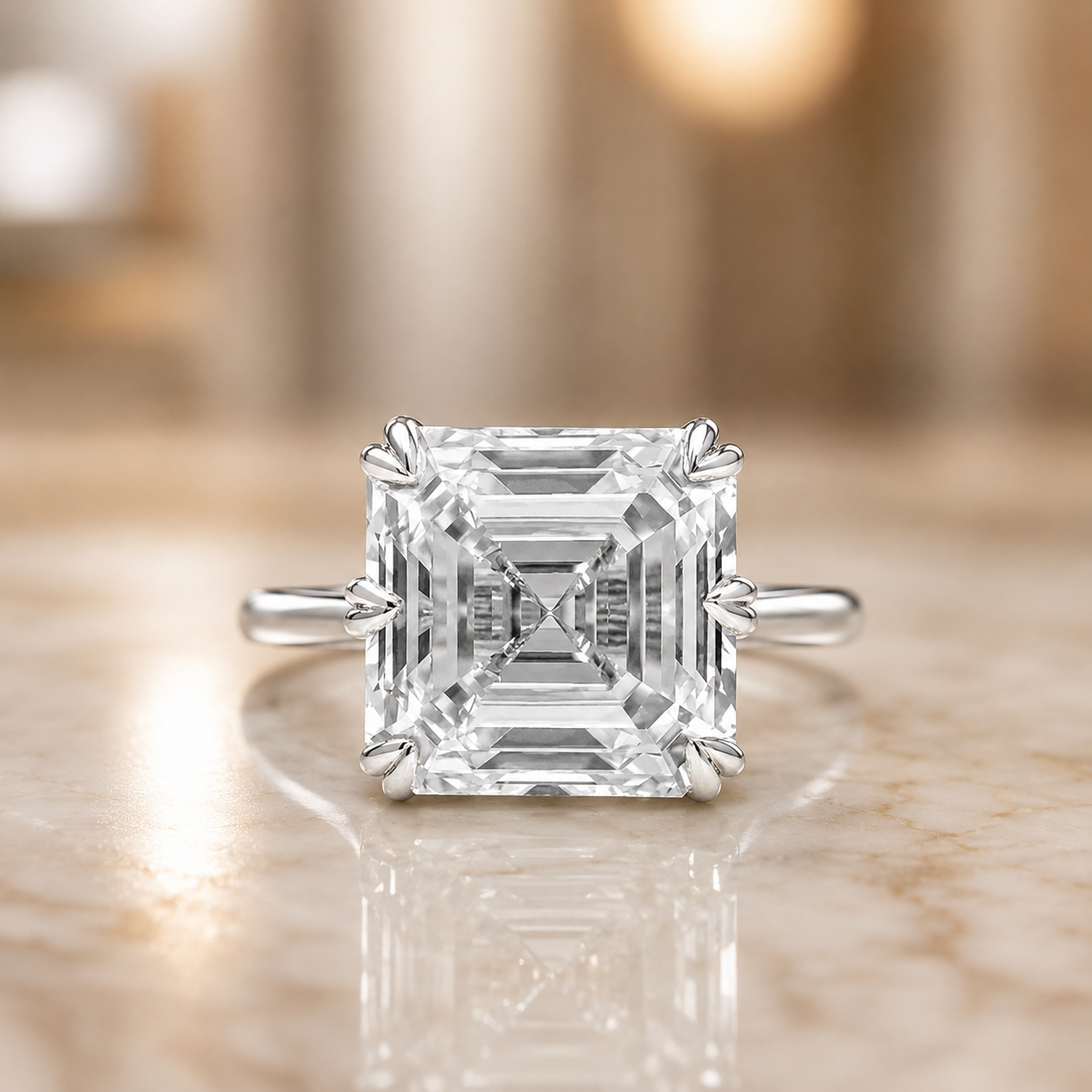 4.50 CT Asscher Cut Lab-Grown Diamond Solitaire Engagement Ring in 14K White Gold – Classic Art Deco Design