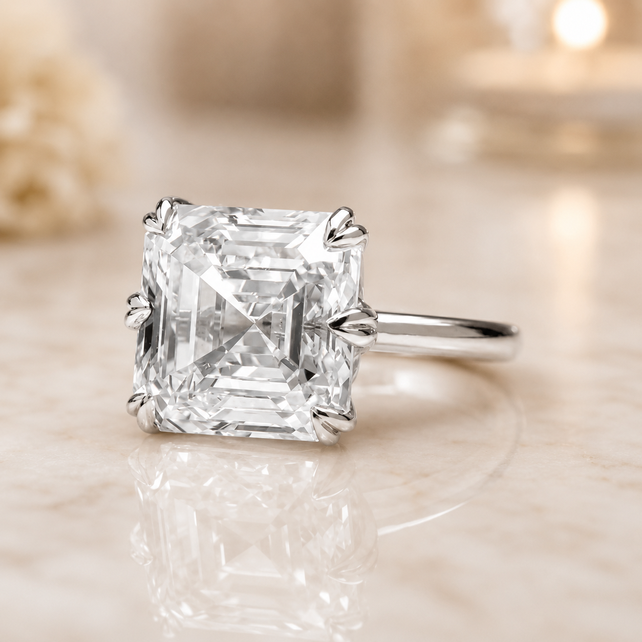 4.50 CT Asscher Cut Lab-Grown Diamond Solitaire Engagement Ring in 14K White Gold – Classic Art Deco Design