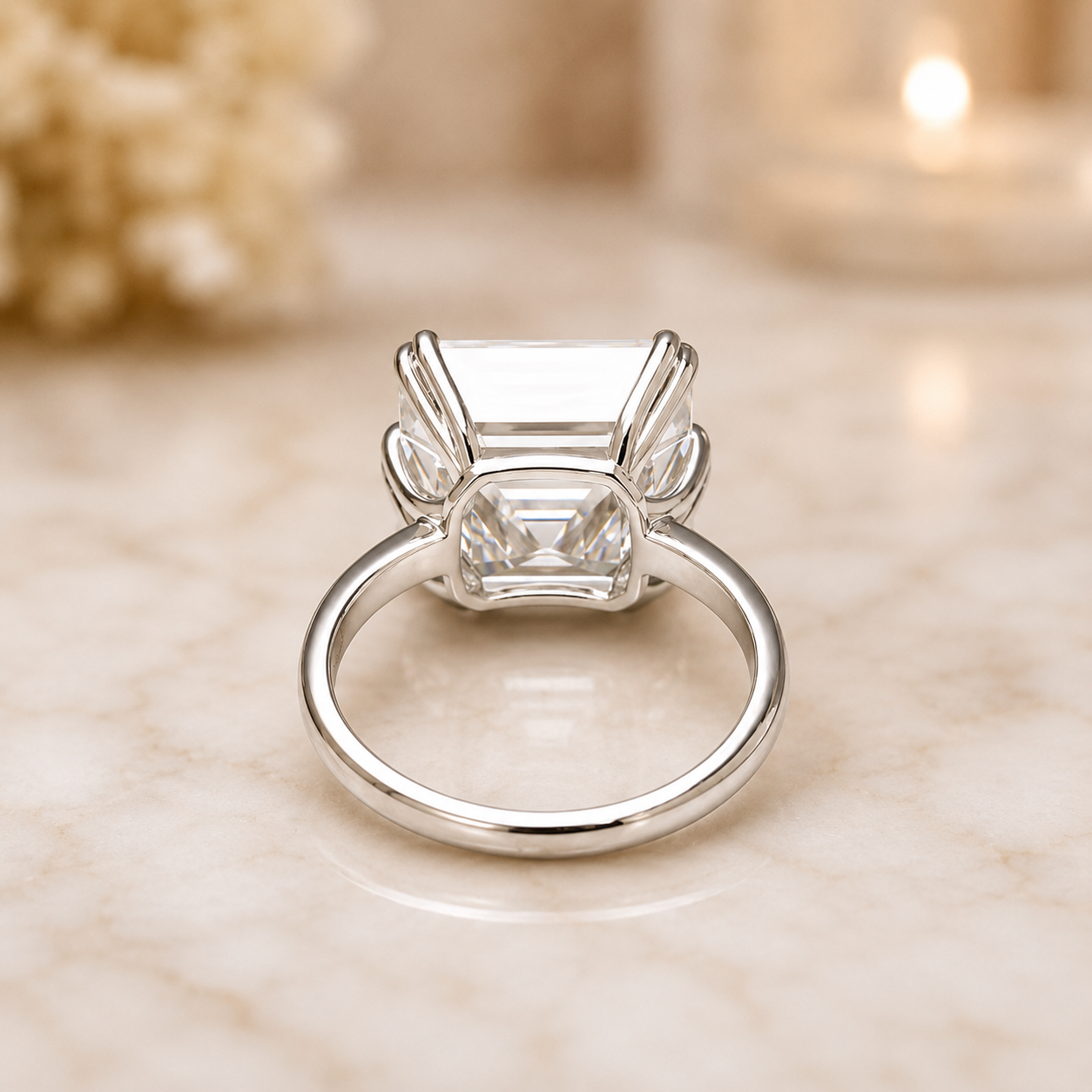 4.50 CT Asscher Cut Lab-Grown Diamond Solitaire Engagement Ring in 14K White Gold – Classic Art Deco Design
