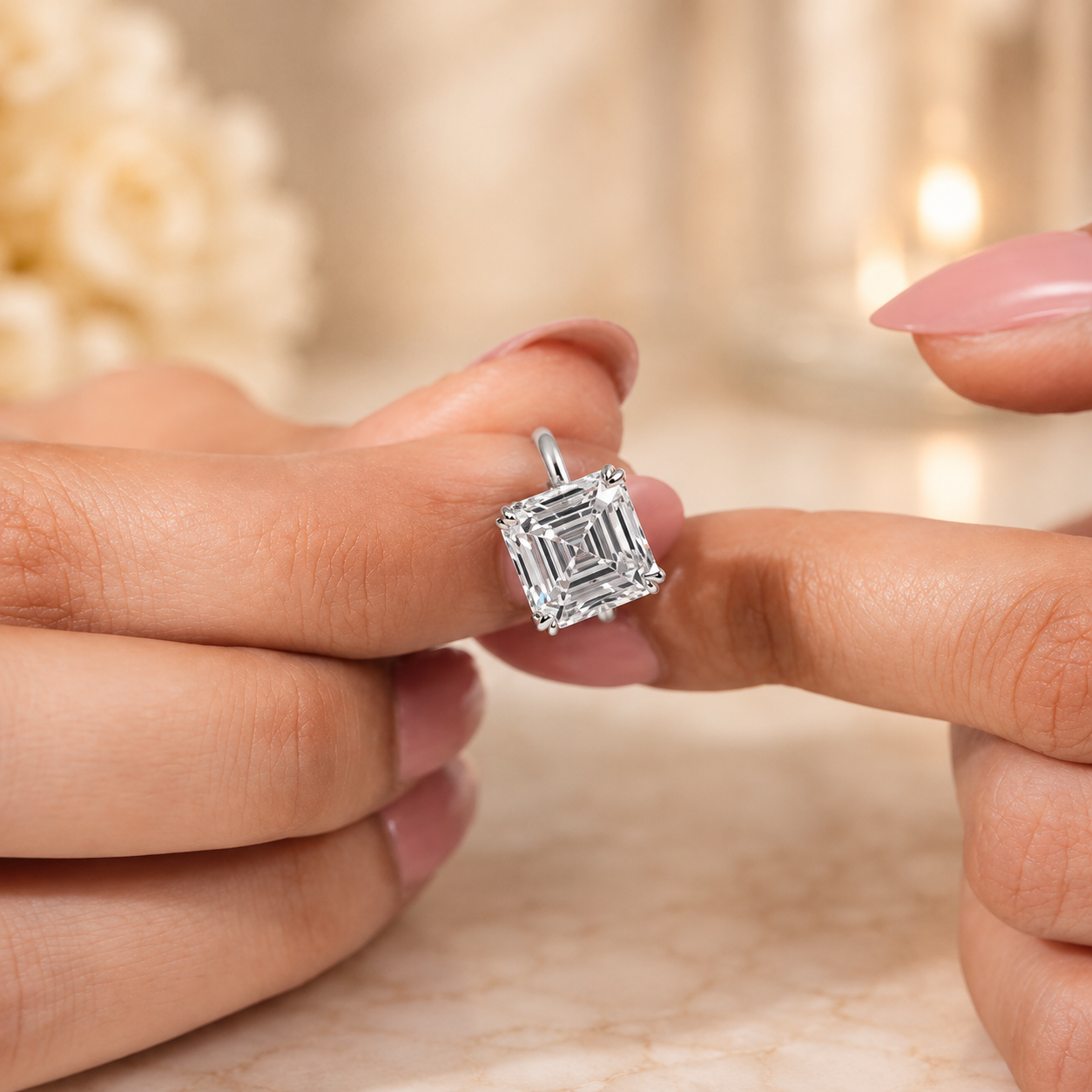 4.50 CT Asscher Cut Lab-Grown Diamond Solitaire Engagement Ring in 14K White Gold – Classic Art Deco Design