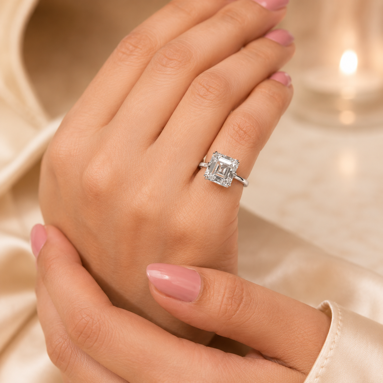 4.50 CT Asscher Cut Lab-Grown Diamond Solitaire Engagement Ring in 14K White Gold – Classic Art Deco Design