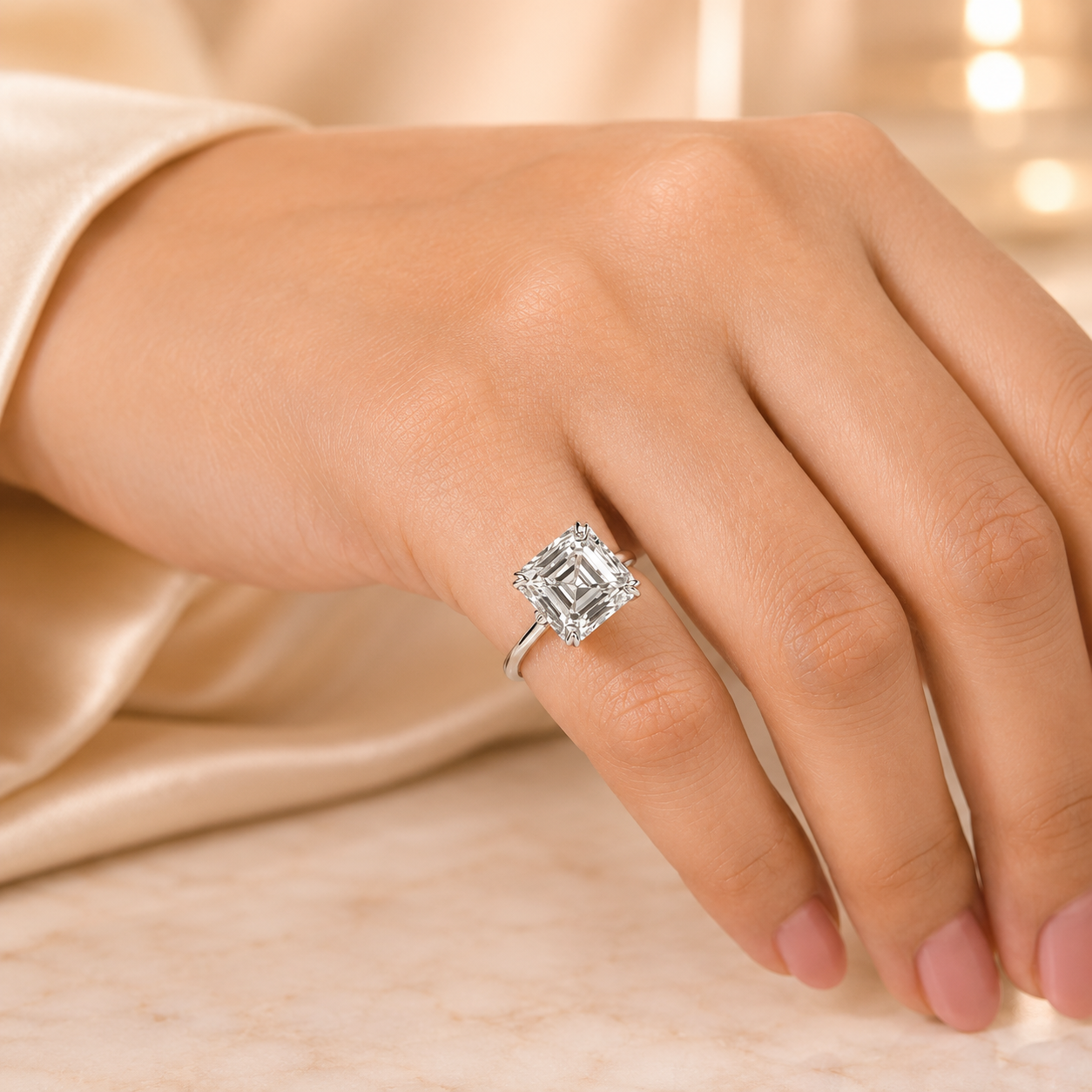 4.50 CT Asscher Cut Lab-Grown Diamond Solitaire Engagement Ring in 14K White Gold – Classic Art Deco Design