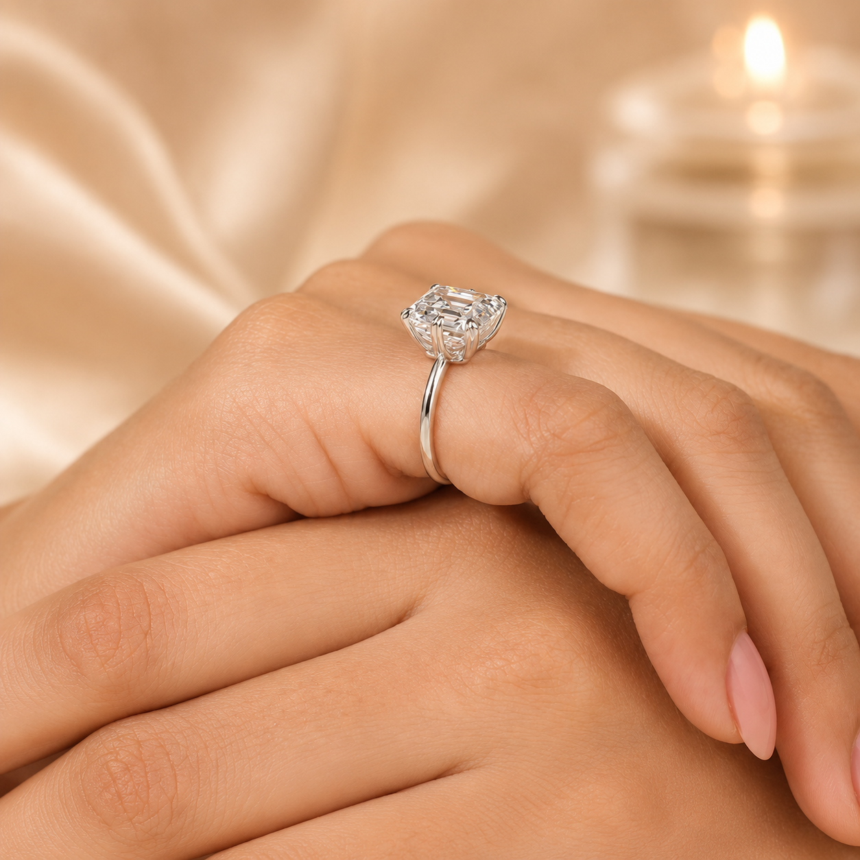 4.50 CT Asscher Cut Lab-Grown Diamond Solitaire Engagement Ring in 14K White Gold – Classic Art Deco Design