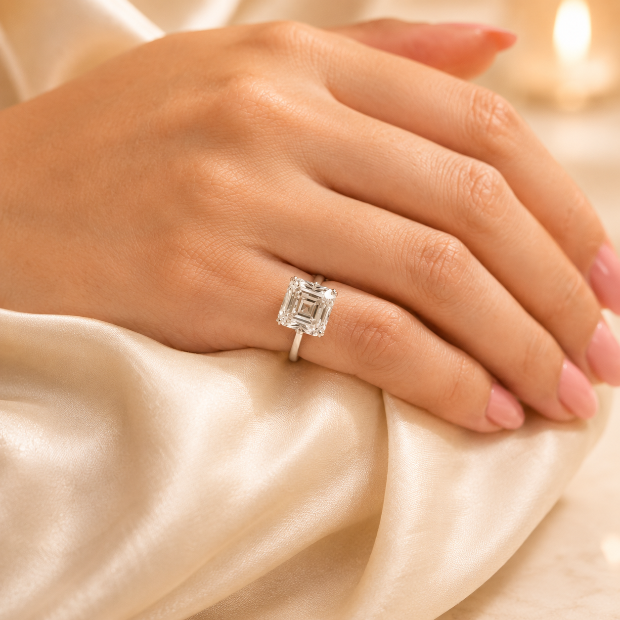 4.50 CT Asscher Cut Lab-Grown Diamond Solitaire Engagement Ring in 14K White Gold – Classic Art Deco Design