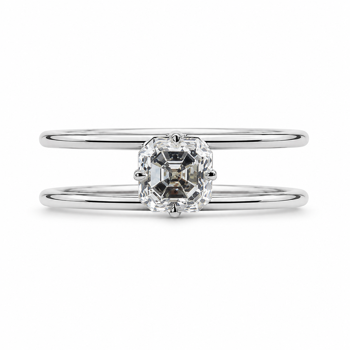 2.00 CT Asscher Cut Lab-Grown Diamond Solitaire Engagement Ring in 14K White Gold – Modern Double Band Design