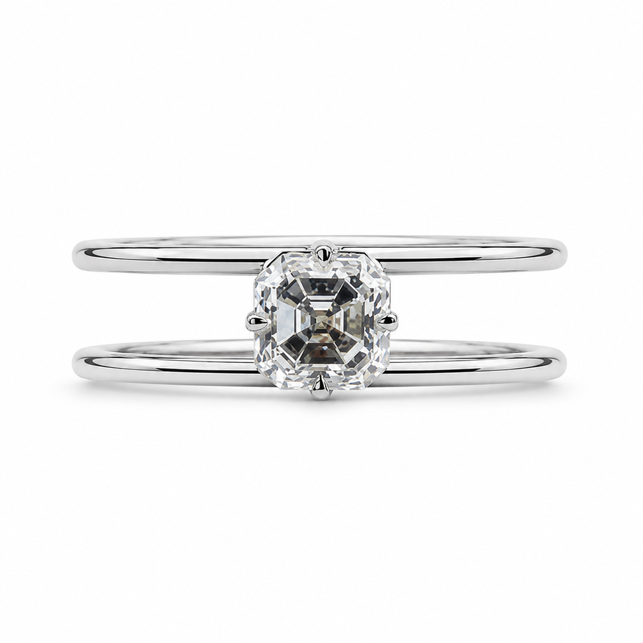 2.00 CT Asscher Cut Lab-Grown Diamond Solitaire Engagement Ring in 14K White Gold – Modern Double Band Design