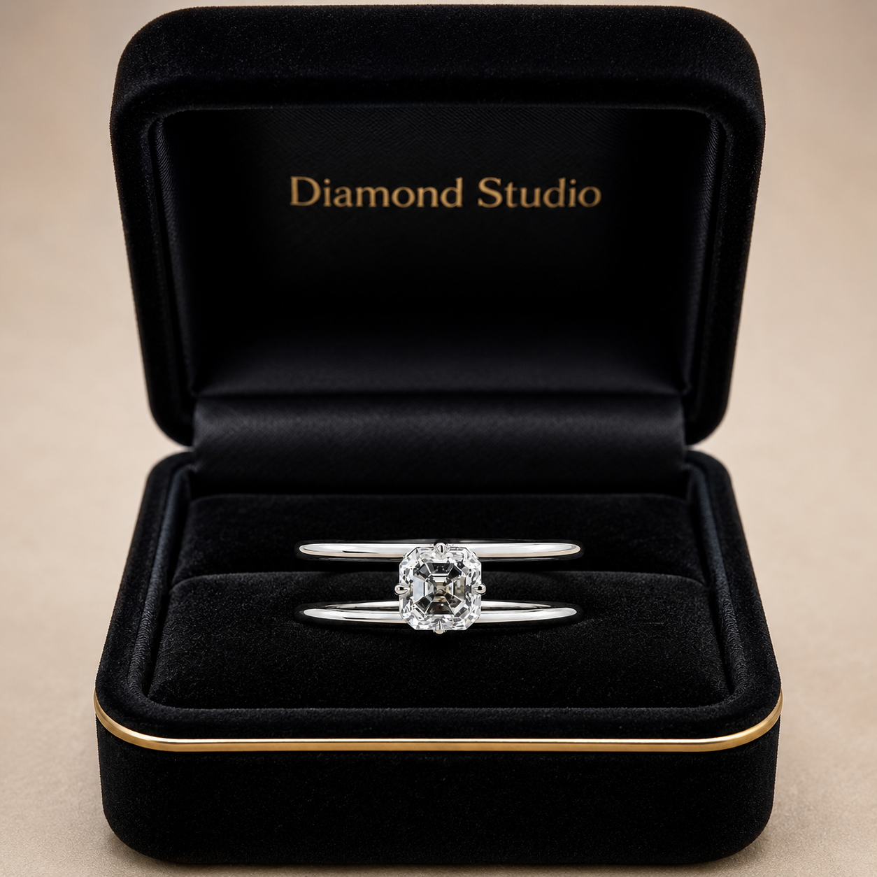2.00 CT Asscher Cut Lab-Grown Diamond Solitaire Engagement Ring in 14K White Gold – Modern Double Band Design