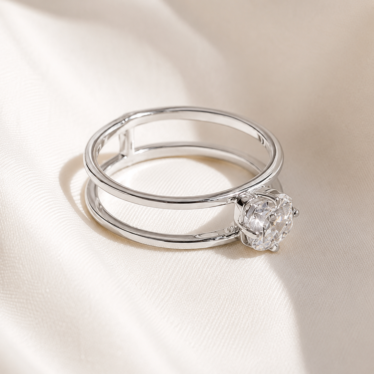 2.00 CT Asscher Cut Lab-Grown Diamond Solitaire Engagement Ring in 14K White Gold – Modern Double Band Design