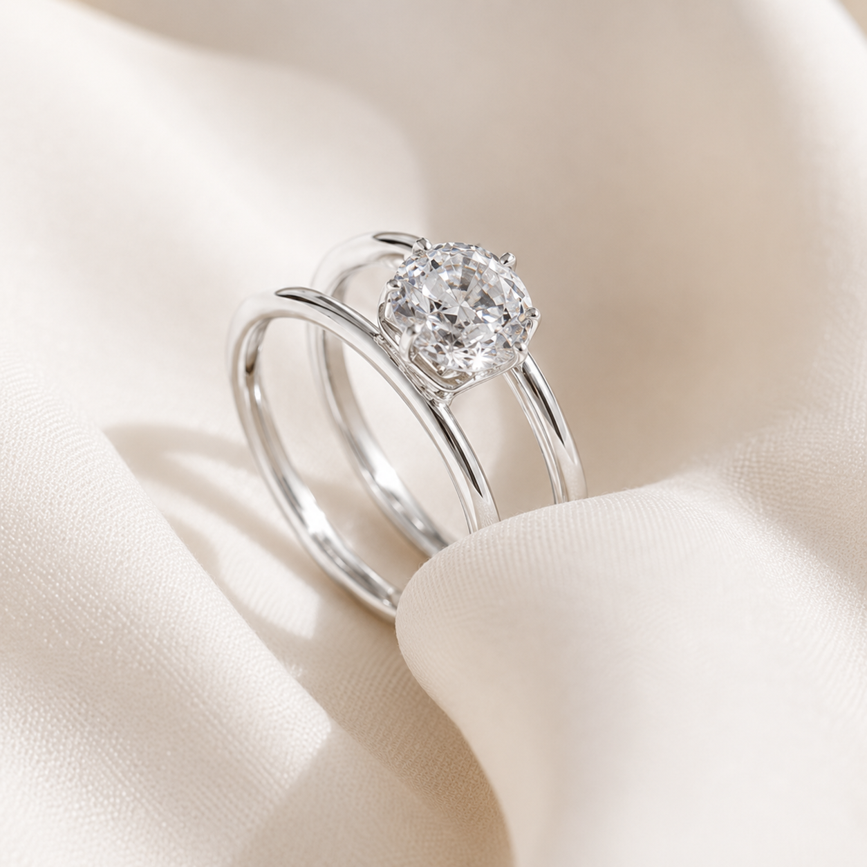 2.00 CT Asscher Cut Lab-Grown Diamond Solitaire Engagement Ring in 14K White Gold – Modern Double Band Design