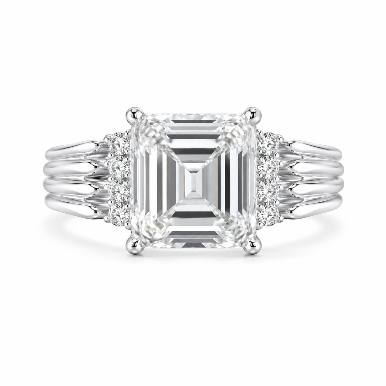 3.00 CT Asscher Cut Lab-Grown Diamond Engagement Ring in 14K White Gold – Vintage Art Deco Statement Ring with Side Diamonds