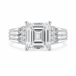 3.00 CT Asscher Cut Lab-Grown Diamond Engagement Ring in 14K White Gold – Vintage Art Deco Statement Ring with Side Diamonds