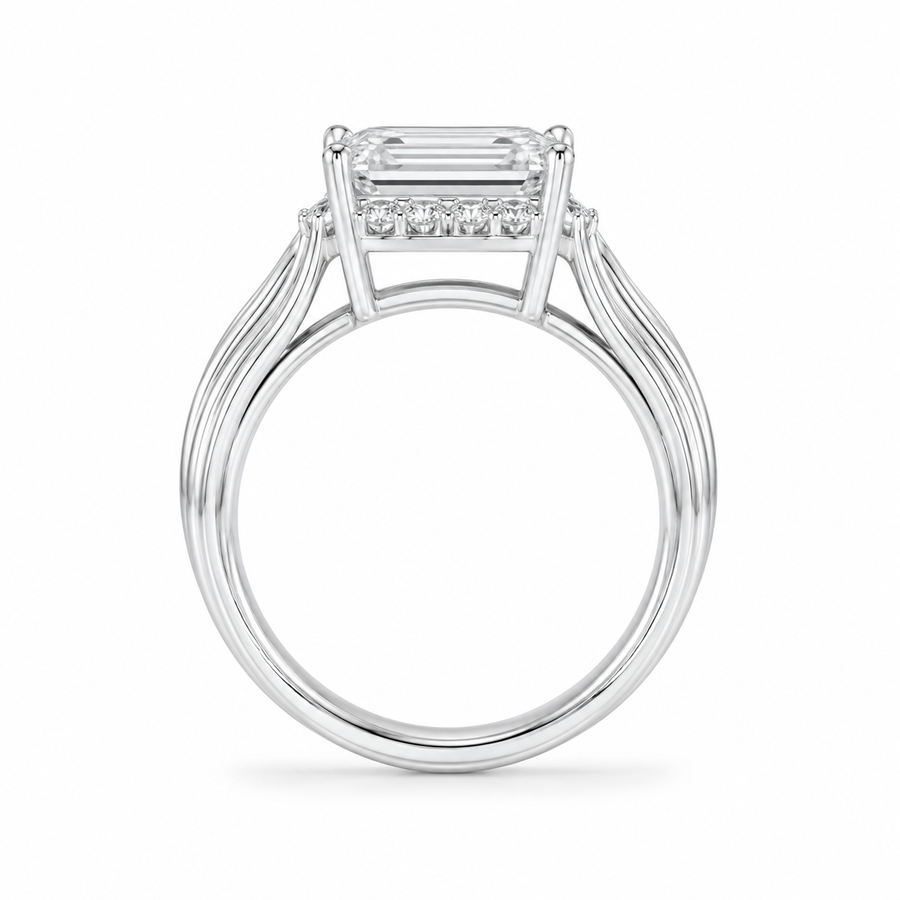 3.00 CT Asscher Cut Lab-Grown Diamond Engagement Ring in 14K White Gold – Vintage Art Deco Statement Ring with Side Diamonds