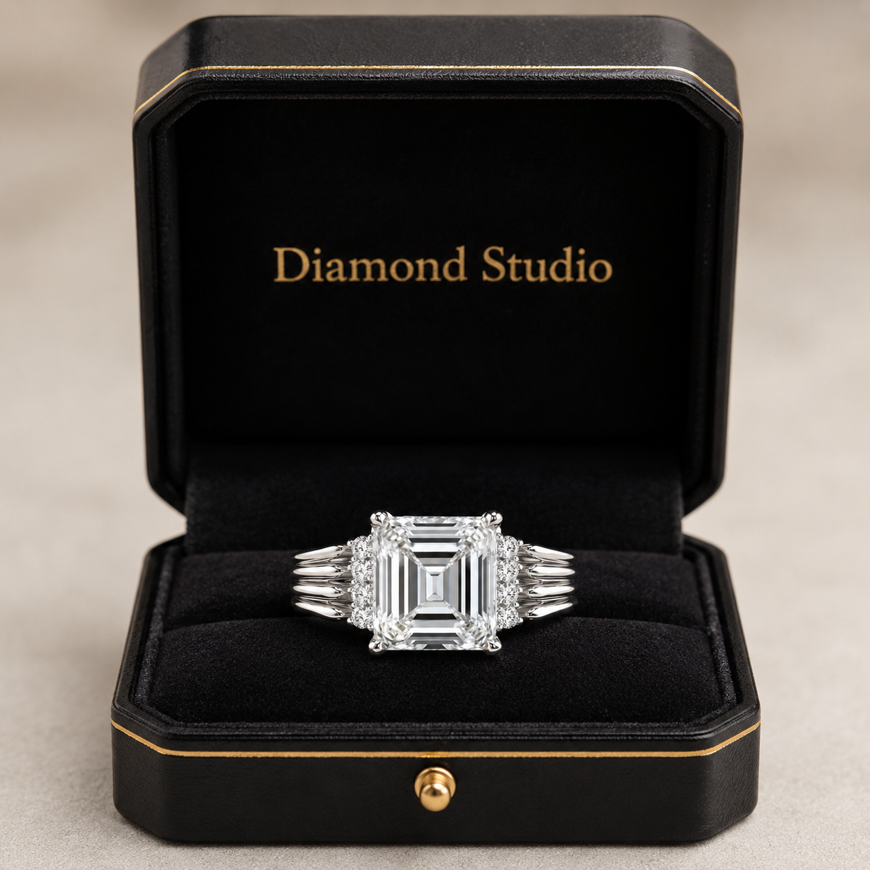 3.00 CT Asscher Cut Lab-Grown Diamond Engagement Ring in 14K White Gold – Vintage Art Deco Statement Ring with Side Diamonds