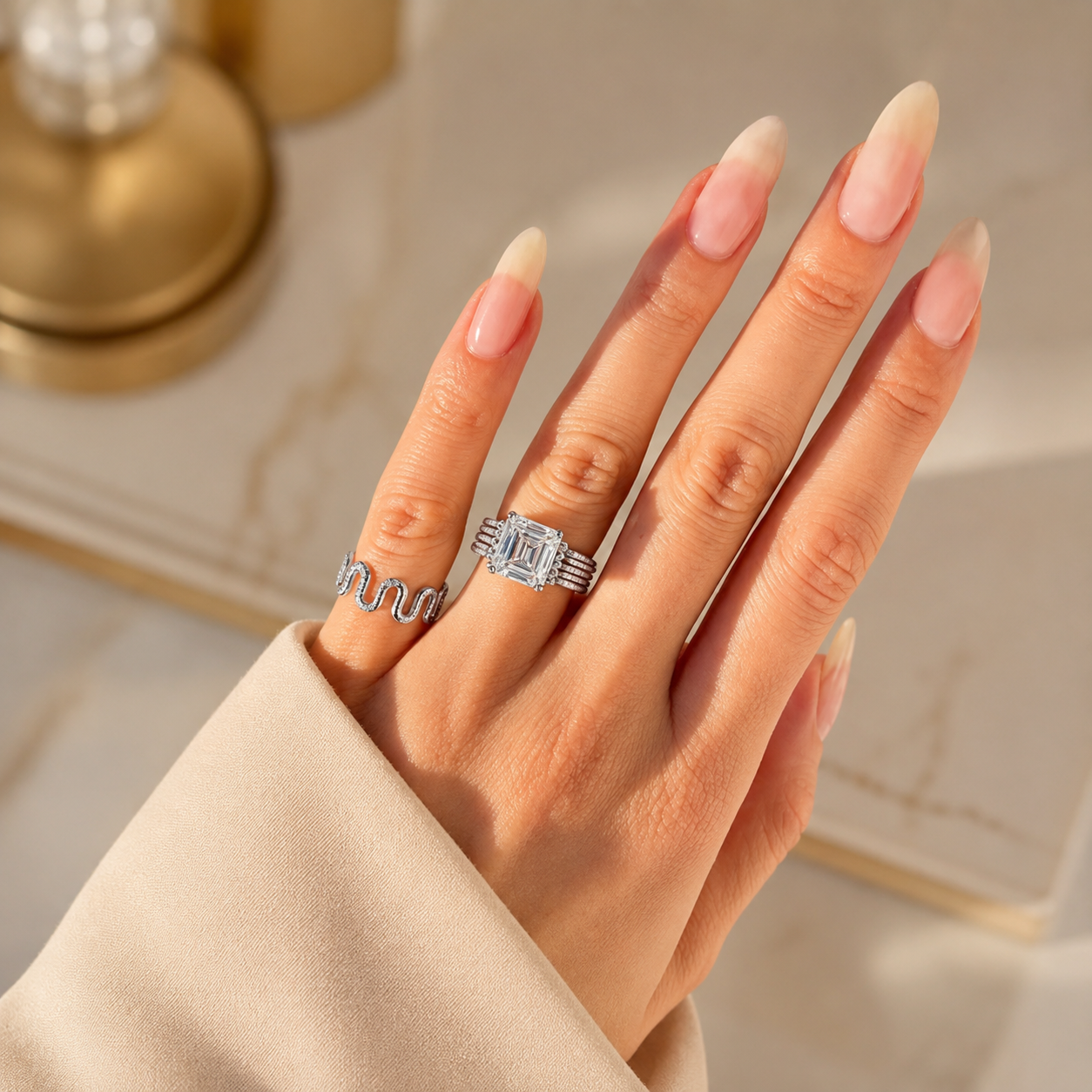 3.00 CT Asscher Cut Lab-Grown Diamond Engagement Ring in 14K White Gold – Vintage Art Deco Statement Ring with Side Diamonds