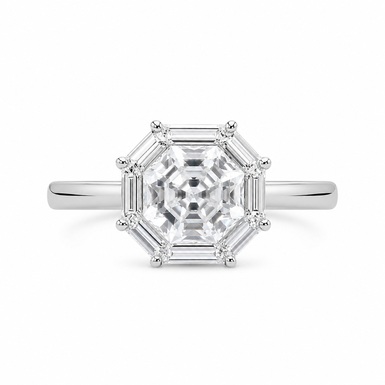 2.00 CT Asscher Cut Lab-Grown Diamond Engagement Ring in 14K White Gold – Vintage Pavé Band Design