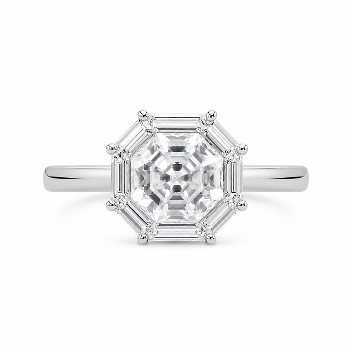 2.00 CT Asscher Cut Lab-Grown Diamond Engagement Ring in White Gold – Vintage Pavé Band Design