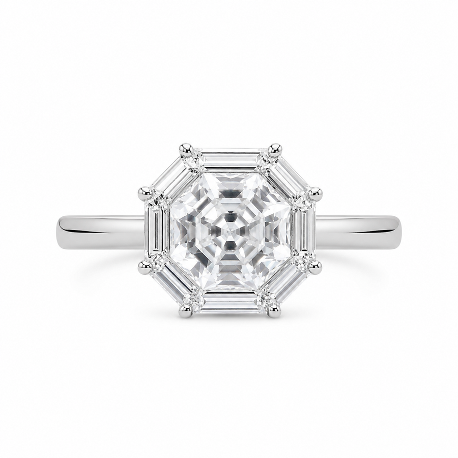 2.00 CT Asscher Cut Lab-Grown Diamond Engagement Ring in 14K White Gold – Vintage Pavé Band Design