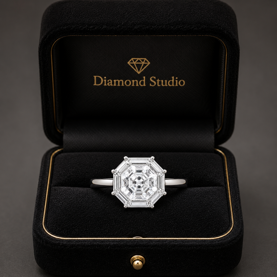 2.00 CT Asscher Cut Lab-Grown Diamond Engagement Ring in 14K White Gold – Vintage Pavé Band Design