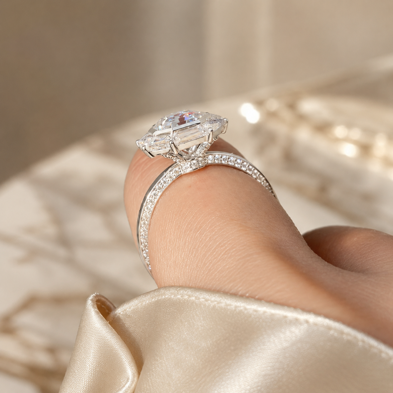 2.00 CT Asscher Cut Lab-Grown Diamond Engagement Ring in 14K White Gold – Vintage Pavé Band Design