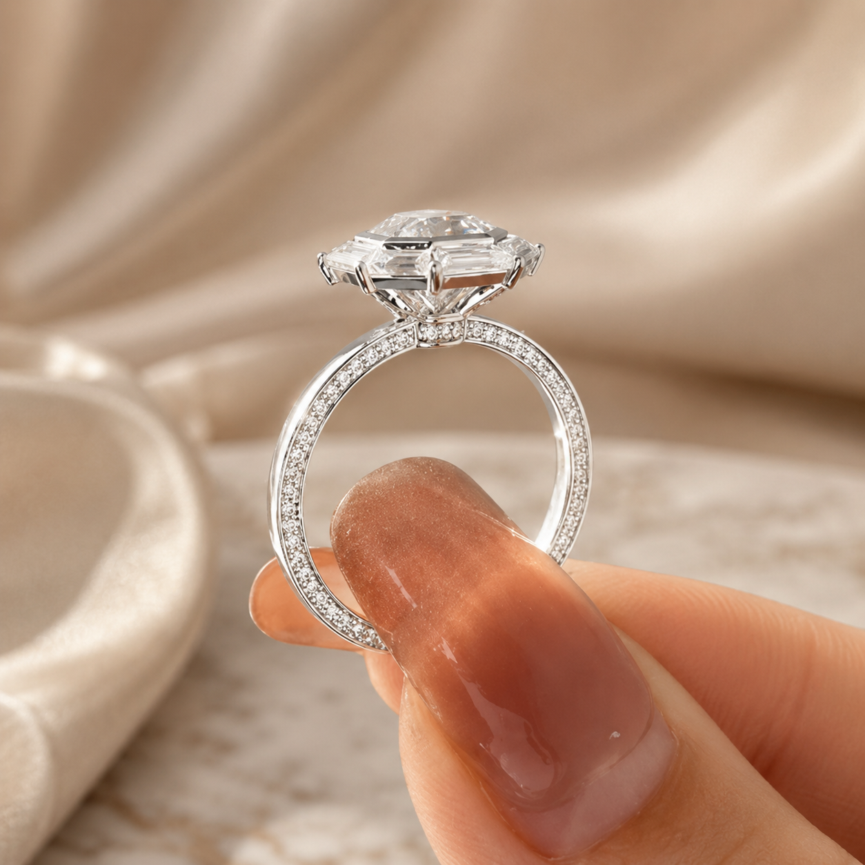 2.00 CT Asscher Cut Lab-Grown Diamond Engagement Ring in 14K White Gold – Vintage Pavé Band Design
