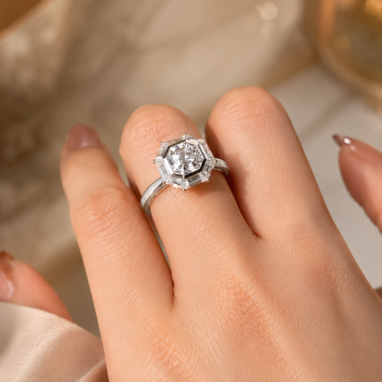 2.00 CT Asscher Cut Lab-Grown Diamond Engagement Ring in 14K White Gold – Vintage Pavé Band Design
