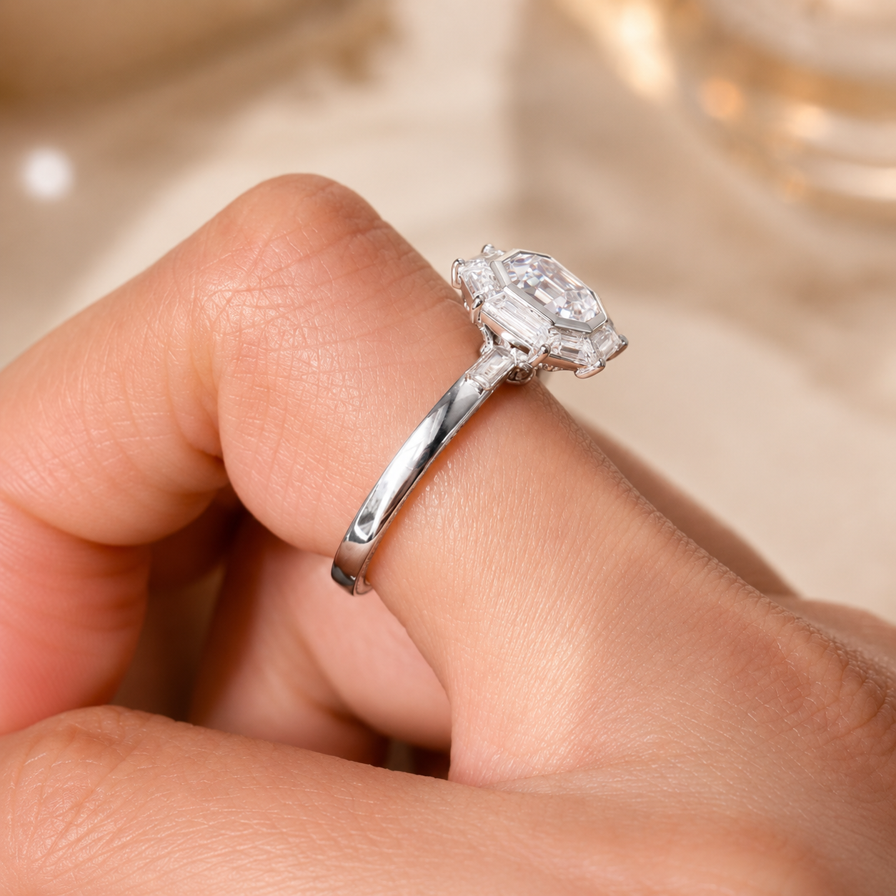 2.00 CT Asscher Cut Lab-Grown Diamond Engagement Ring in 14K White Gold – Vintage Pavé Band Design