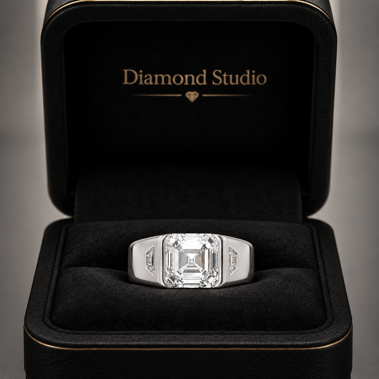 3.00 CT Asscher Cut Lab-Grown Diamond Men's Signet Ring in 14K White Gold – Bold Hip Hop Statement Ring with Side Diamonds
