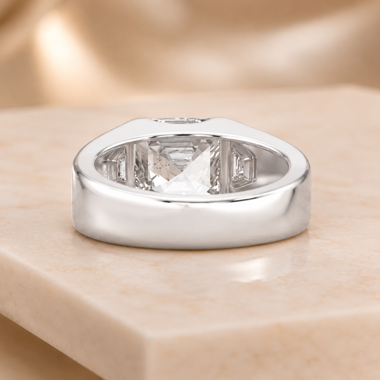 3.00 CT Asscher Cut Lab-Grown Diamond Men's Signet Ring in 14K White Gold – Bold Hip Hop Statement Ring with Side Diamonds