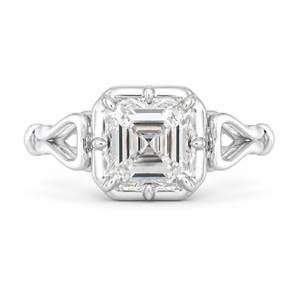 3.50 CT Asscher Cut Lab-Grown Diamond Solitaire Engagement Ring in 14K White Gold – Georgian Button Back Design | IGI Certified